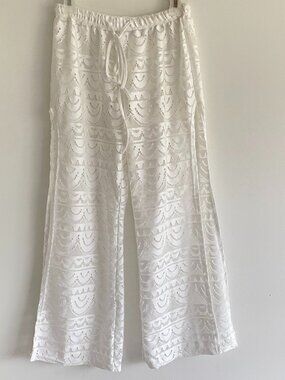 Alexa & Stella White Lace Crochet Beach Cover Up Pants